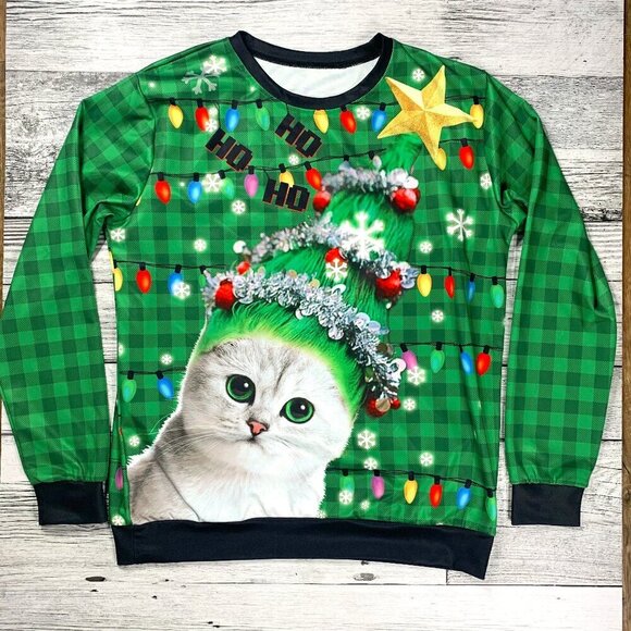 Ugly Christmas Sweater Cat Shirt - Picture 1 of 7
